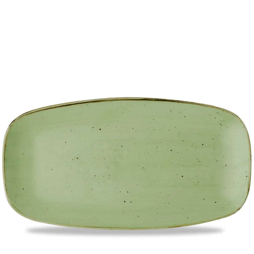 Churchill Stonecast Sage Green chef's bord langwerpig 35,5 x 18,9 cm – gespikkeld bord voor fine dining
