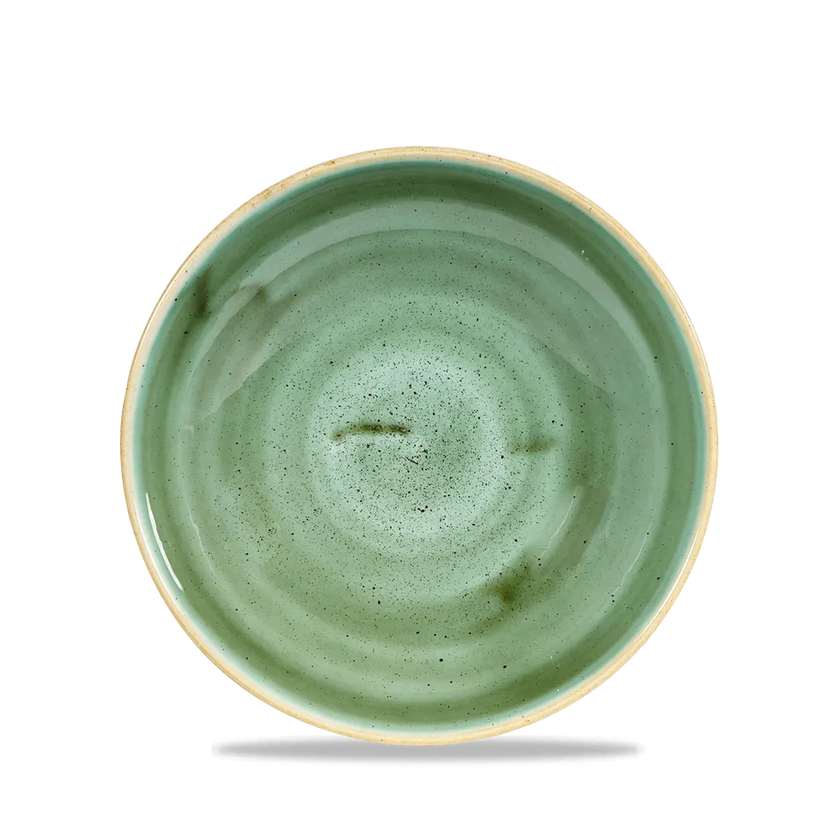 Churchill Stonecast Samphire Green coupekom Ø 18 cm – randloze porseleinen kom voor buffetten en catering