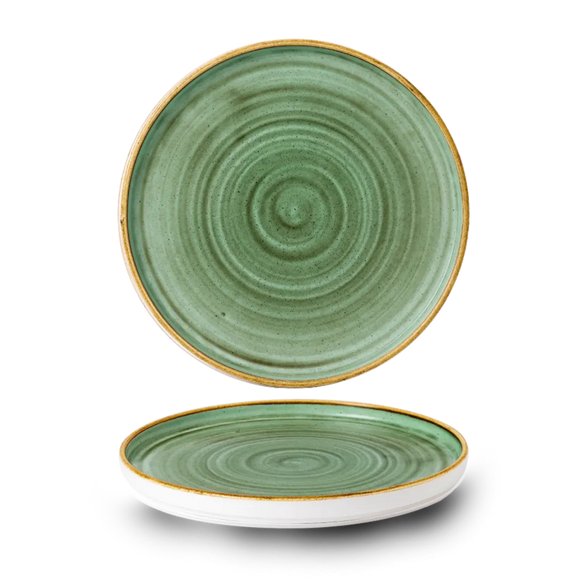 Churchill Stonecast Samphire Green bord met opstaande rand Ø 26 cm – porseleinen bord voor fine dining