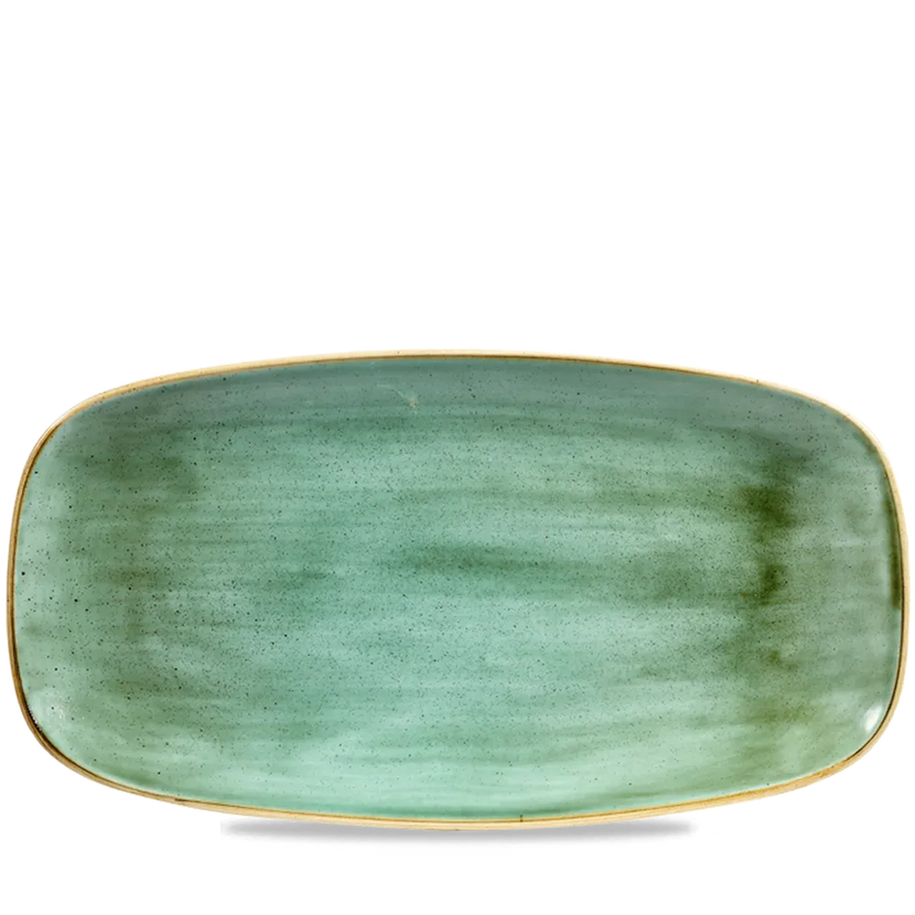 Churchill Stonecast Samphire Green ovaal bord 35,5 x 18,9 cm – groot porseleinen presenteerbord voor de horecasector
