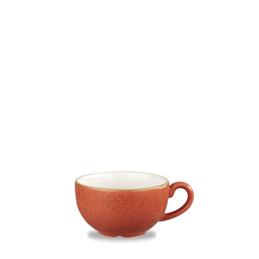 Churchill Stonecast Orange cappuccinokop 355 ml – gespikkeld porseleinen kop voor hotels en restaurants