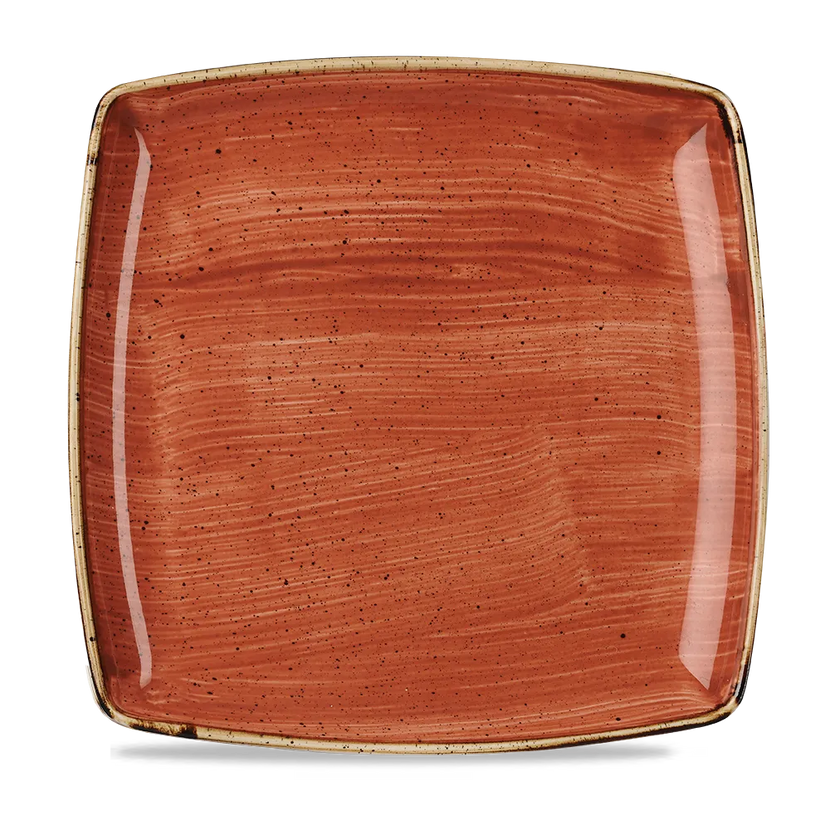 Churchill Stonecast Orange diep vierkant bord 26 cm – gespikkeld porseleinen bord voor buffetten en catering