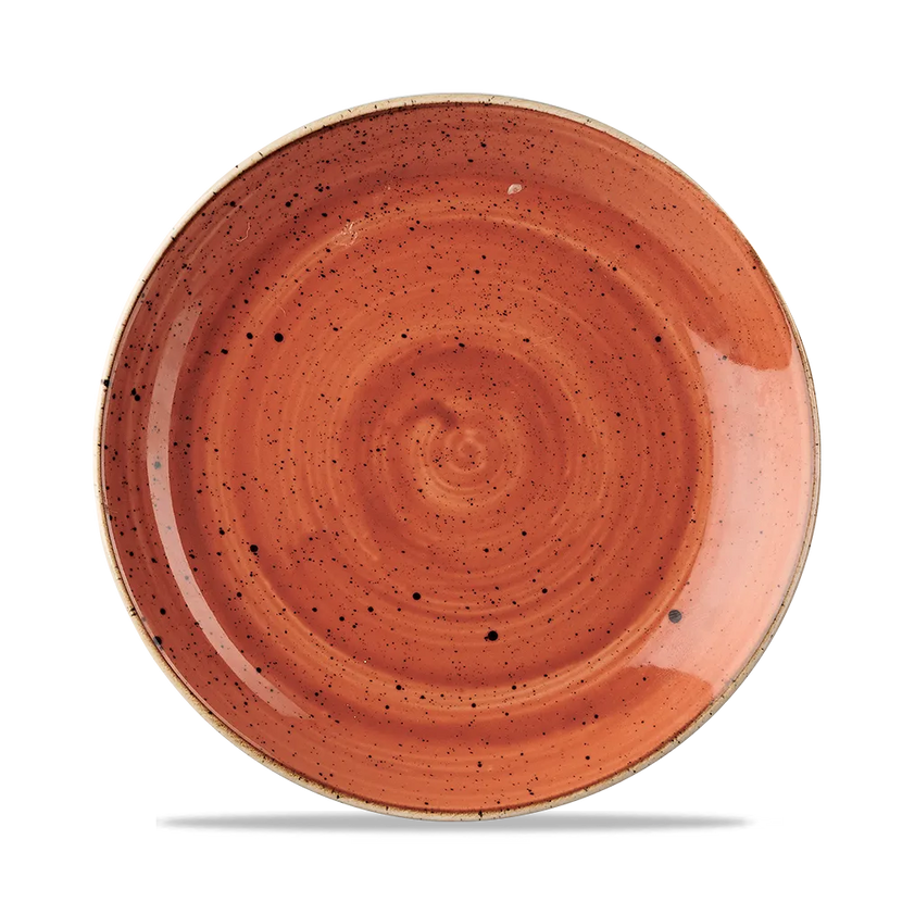 Churchill Stonecast Orange Evolve coupebord Ø 22 cm – randloos porseleinen bord voor buffetten en catering