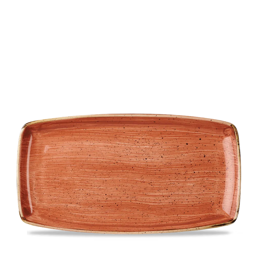 Churchill Stonecast Orange ovaal bord 34,5 x 18,5 cm – groot gespikkeld porseleinen bord voor restaurants