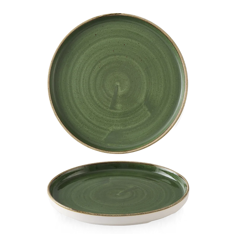 Churchill Stonecast Sorrel Green bord met rand Ø 26 cm – gespikkeld porseleinen bord voor restaurants
