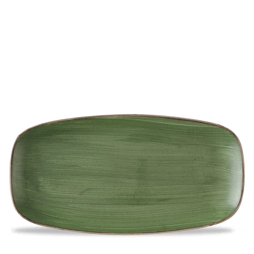 Churchill Stonecast Green ovaal chef's bord 29,8x15,3 cm – gespikkeld porseleinen bord voor horeca