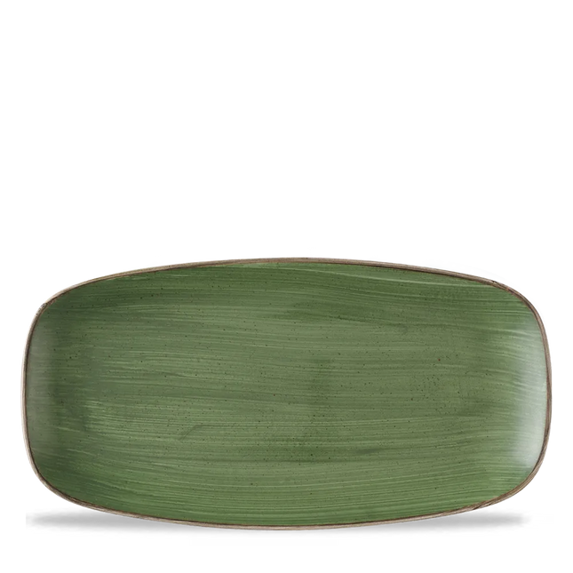 Churchill Stonecast Green ovaal chef's bord 29,8x15,3 cm – gespikkeld porseleinen bord voor horeca