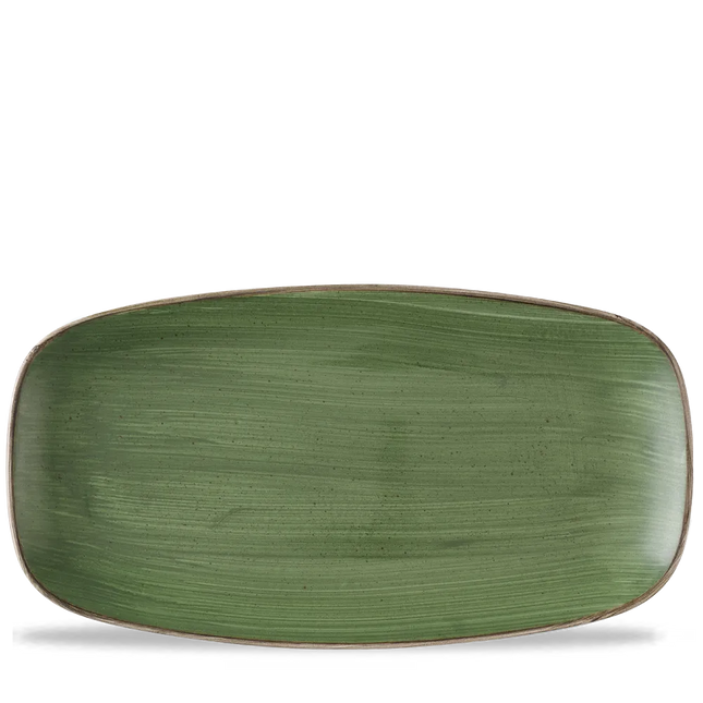 Churchill Stonecast Sorrel Green ovaal chef's bord 35,5x18,9 cm – gespikkeld porseleinen bord voor restaurants