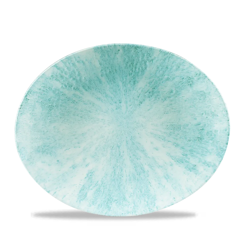 Churchill Stone Aquamarine ovaal coupebord 32 cm – randloos porseleinen bord voor hotels en restaurants