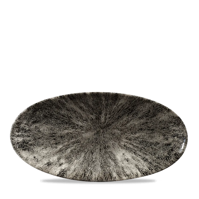 Churchill Stone Quartz Black ovaal chef's bord 29,9 x 15 cm – porseleinen presenteerbord voor professionele keukens