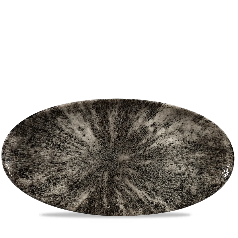 Churchill Stone Quartz Black ovaal chef's bord 34,7 x 17,3 cm – groot porseleinen presenteerbord voor de horecasector