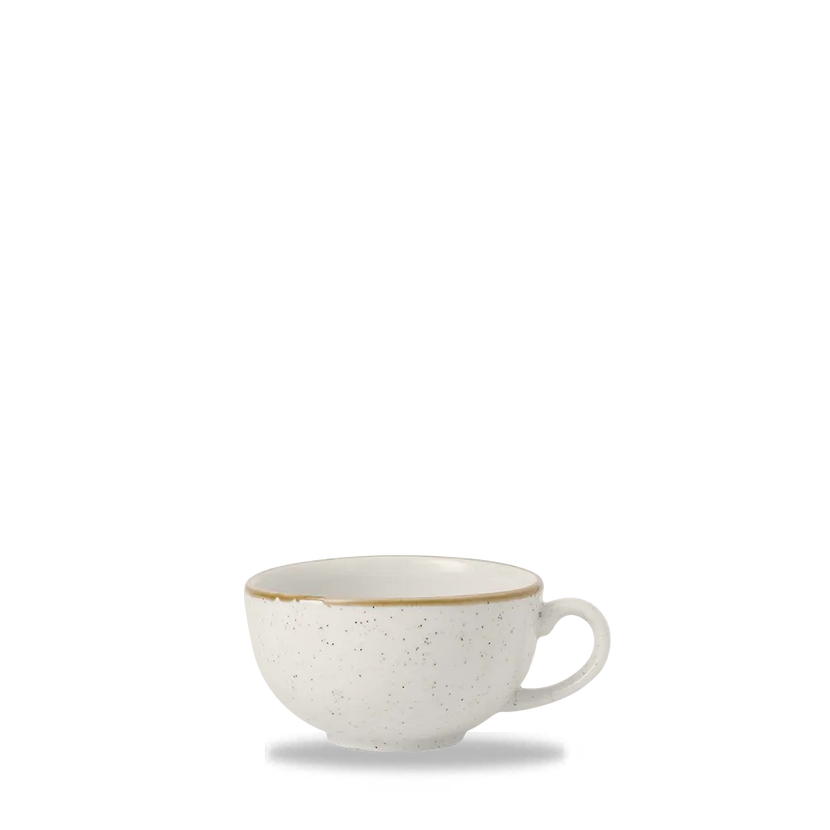 Churchill Stonecast Barley White cappuccinokop 280 ml – gespikkeld porseleinen kop voor de horecasector