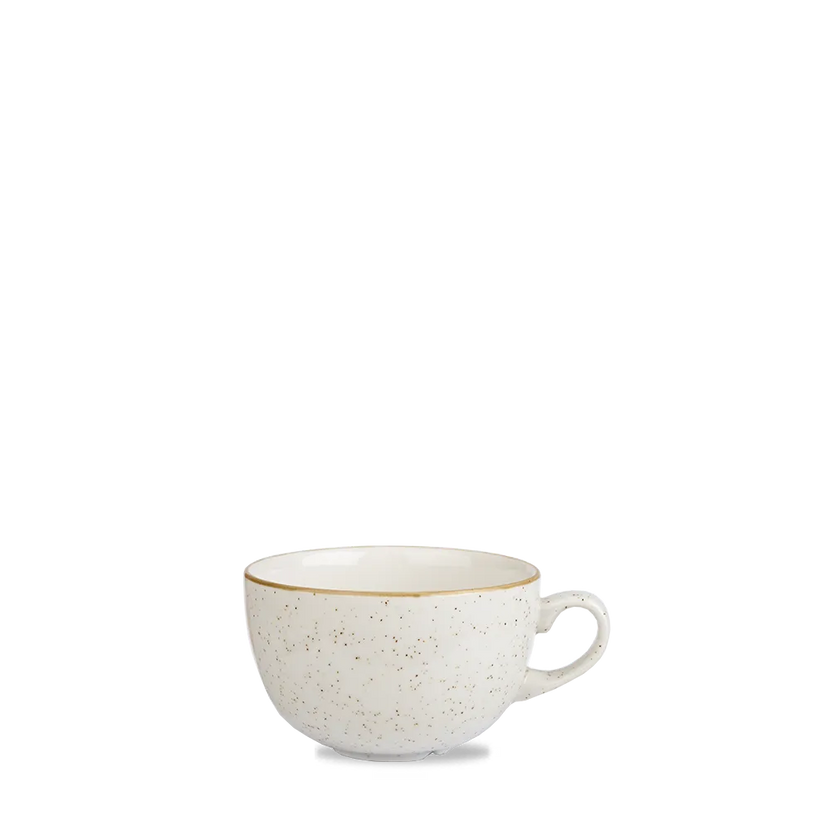 Churchill Stonecast Barley White cappuccinokop 355 ml – gespikkeld porseleinen kop voor de horeca