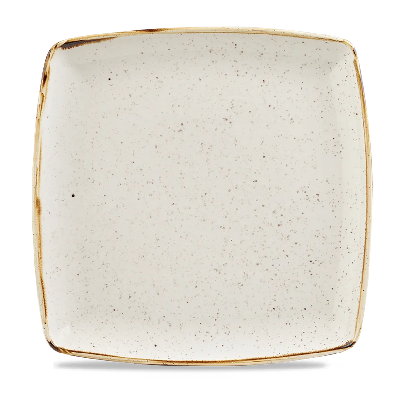 Churchill Stonecast Barley White diep vierkant bord 26 cm – gespikkeld porseleinen bord voor professionele keukens