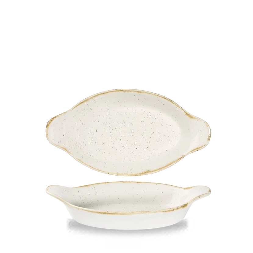 Churchill Stonecast Barley White ovale schaal met oren 23,2 x 12,5 cm – porseleinen serveerschaal voor hotels en restaurants