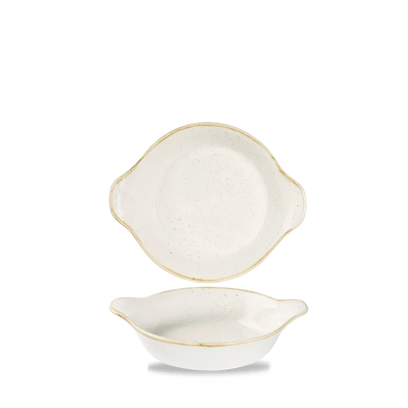 Churchill Stonecast Barley White grote ronde schaal met oren 17,5 x 21,5 cm – porseleinen serveerschaal voor fine dining
