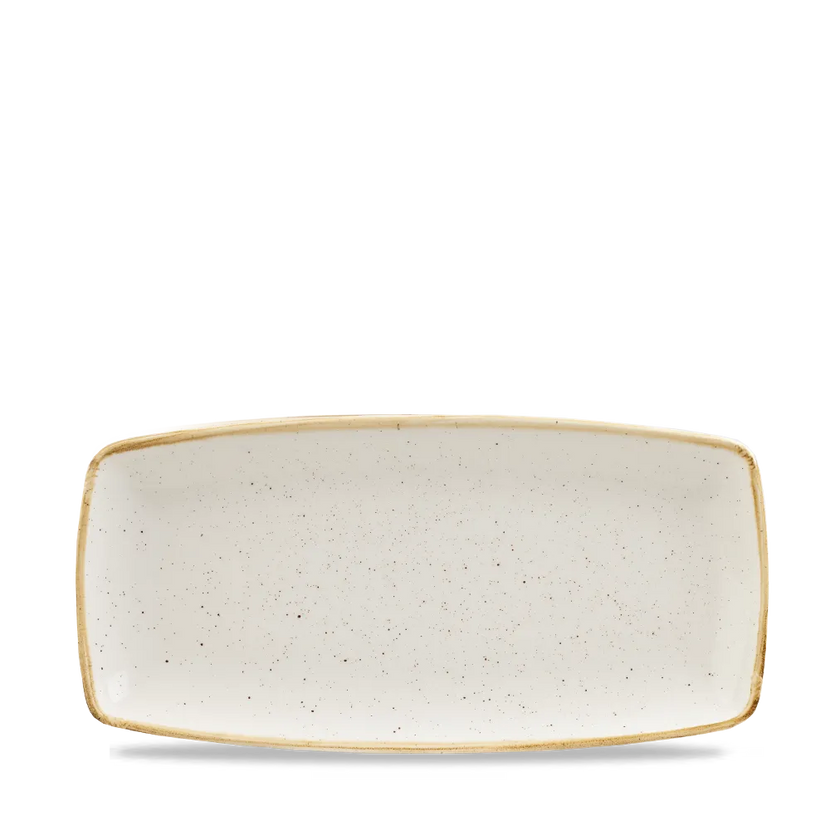 Churchill Stonecast Barley White vierkant ovaal bord 30 cm – gespikkeld porseleinen bord voor de horeca