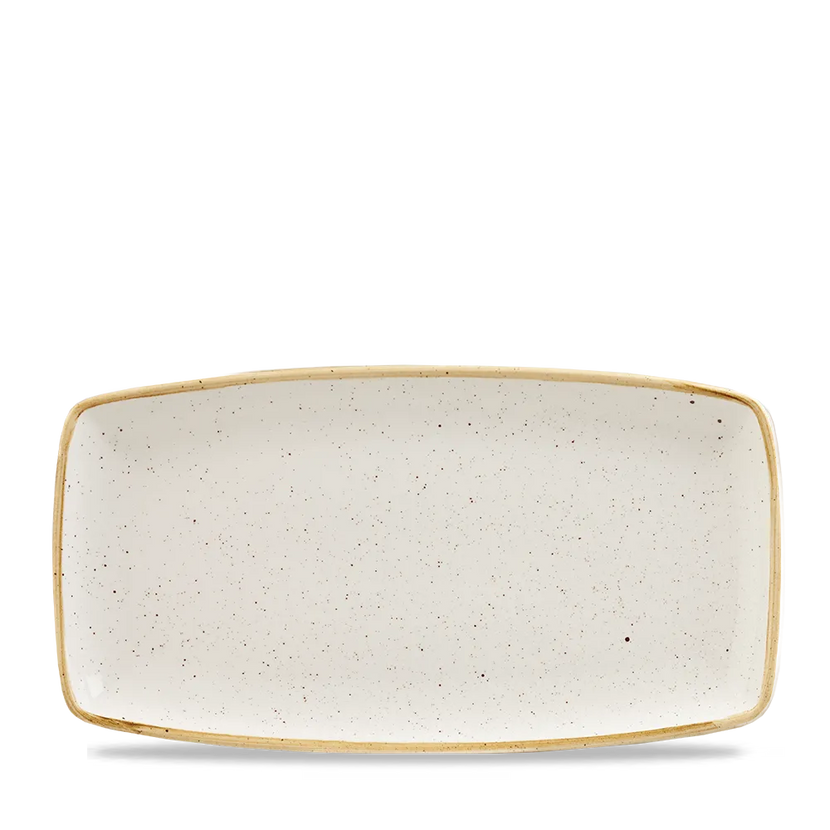 Churchill Stonecast Barley White ovaal bord 34,5 x 18,5 cm – groot gespikkeld porseleinen bord voor hotels en restaurants
