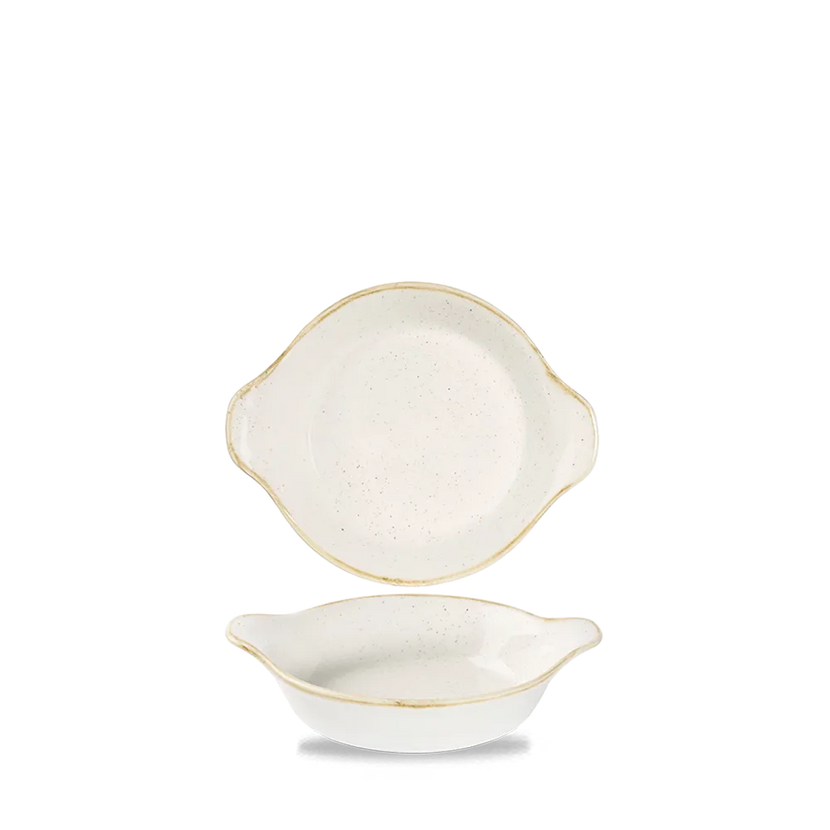 Churchill Stonecast Barley White kleine ronde schaal met oren 15 x 18 cm – porseleinen serveerschaal voor buffetten en catering