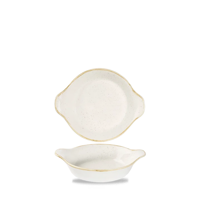 Churchill Stonecast Barley White kleine ronde schaal met oren 15 x 18 cm – porseleinen serveerschaal voor buffetten en catering