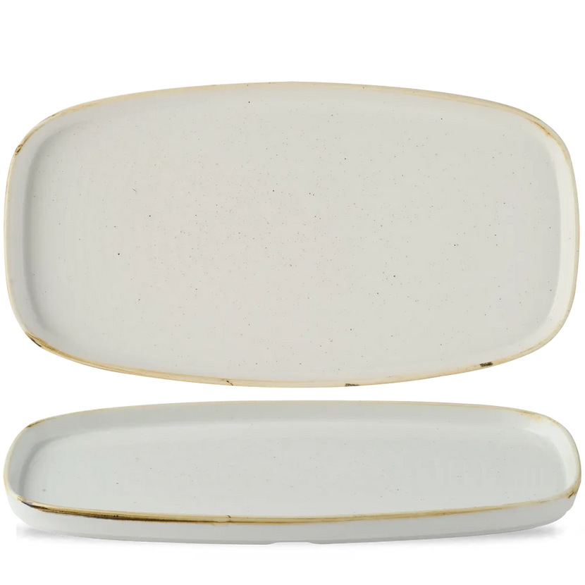 Churchill Stonecast Barley White chef's bord langwerpig 35 x 18,5 cm – gespikkeld bord voor fine dining