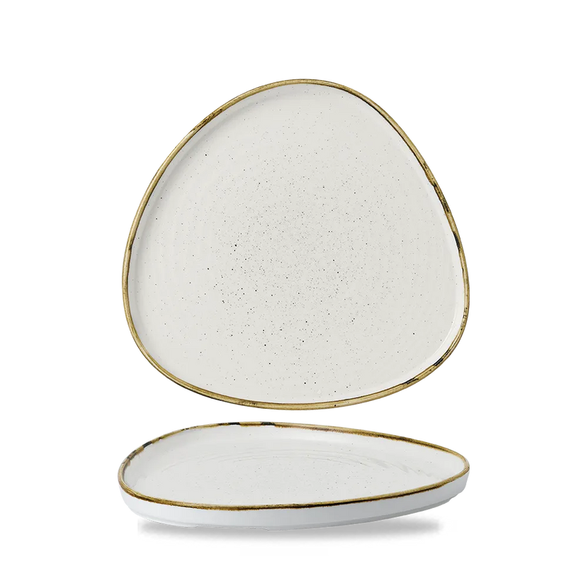Churchill Stonecast Barley White driehoekig chef's bord met rand 27 cm – porseleinen bord voor restaurants