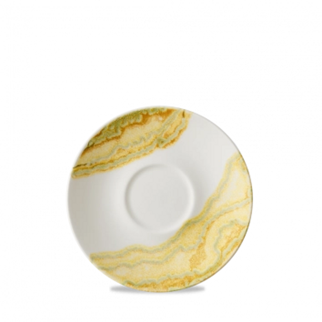 Churchill Tide Gold cappuccinoschotel Ø 15,6 cm – goudkleurig porseleinen schotel met golvend reliëf voor cafés