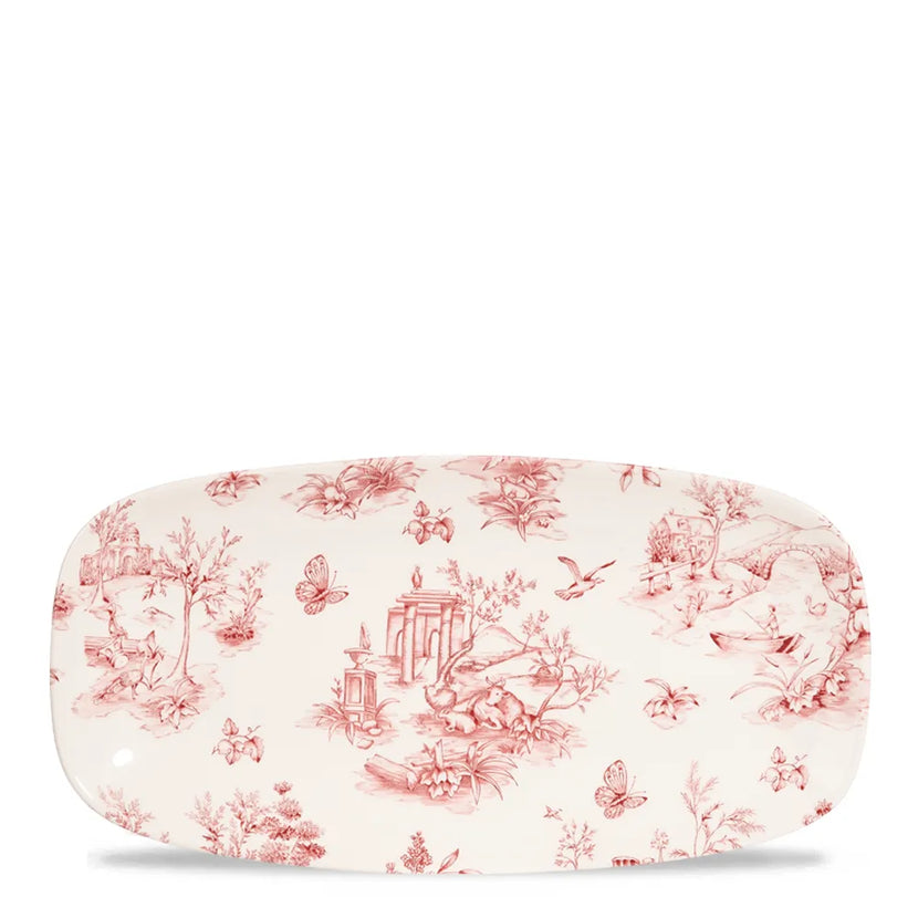 Churchill Toile Cranberry ovaal chef's bord 29,8 x 15,3 cm – porseleinen presenteerbord met decoratief patroon voor restaurants
