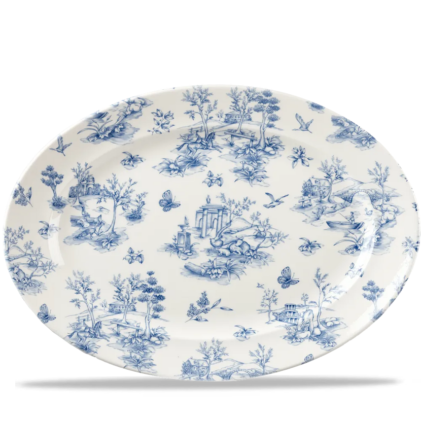 Churchill Toile Prague klassiek ovaal bord 37 cm – porseleinen serveerbord met decoratief patroon voor cafés en bars