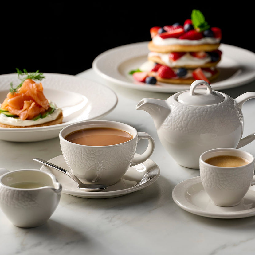 Churchill Viana Profile servies – wit porseleinen kommen en kopjes met reliëf voor de horeca