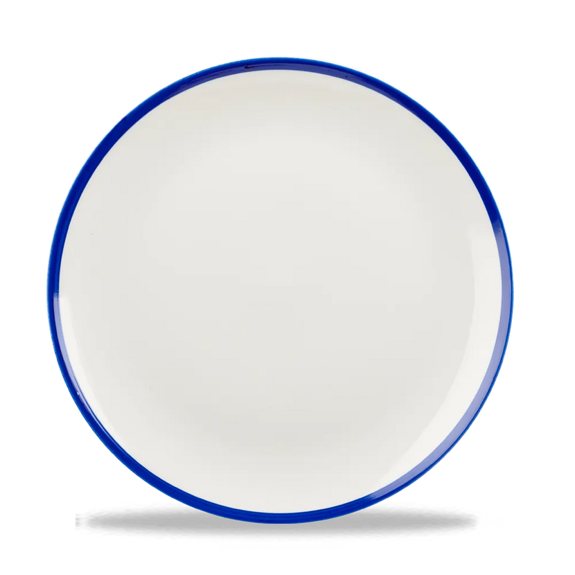 Churchill Retro Blue coupebord Ø 26 cm – randloos blauw-wit porseleinen bord voor restaurants