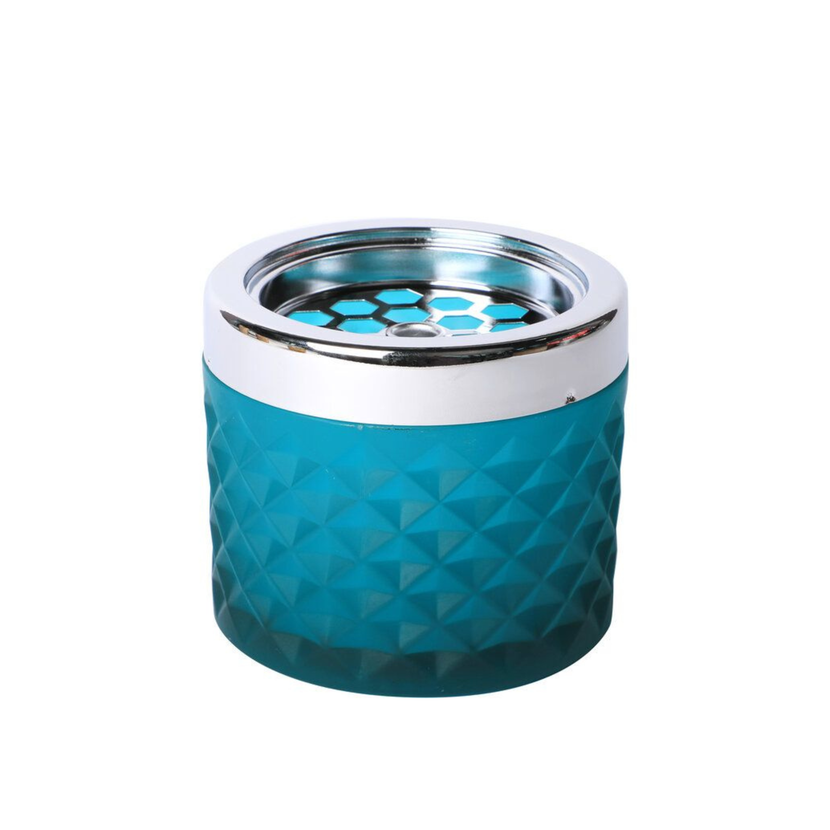 APS windbestendige asbak blauw met chromen kap - stormasbak voor terras en cafe