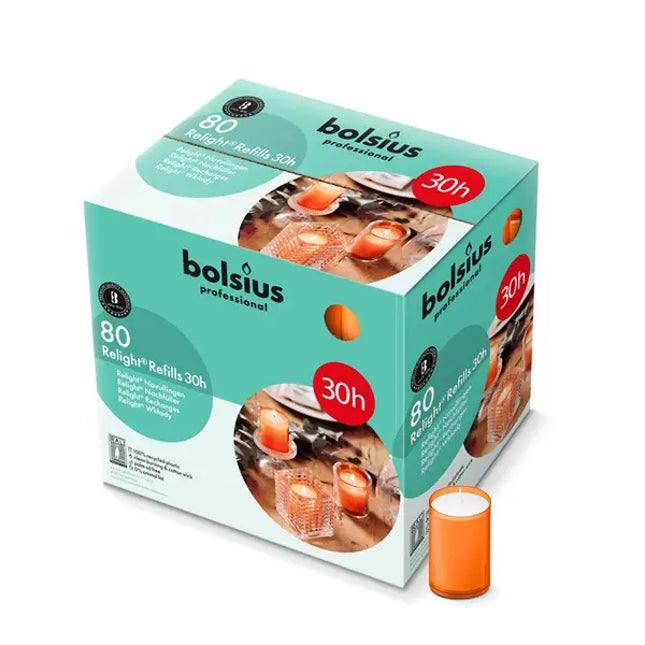 Bolsius ReLight navullingen oranje 30 uur – doos met 80 kaarsen voor sfeervolle tafeldecoratie