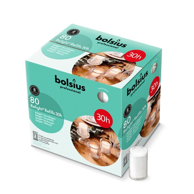 Bolsius ReLight navullingen transparant – doos met 80 stuks voor horeca sfeerlicht – APS Glass & Bar Supply
