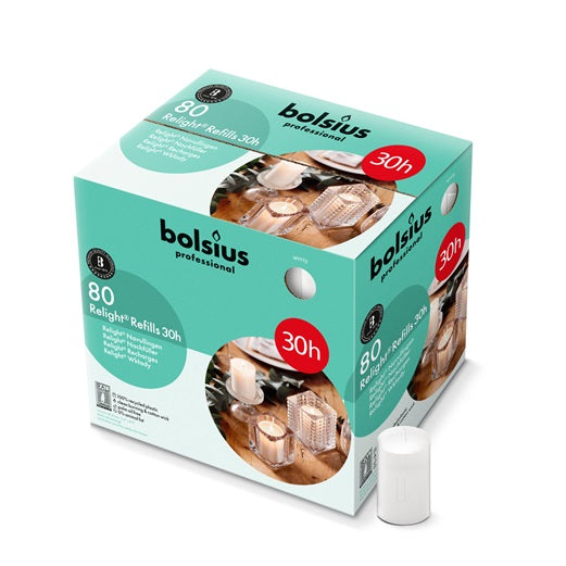 Bolsius ReLight navullingen wit – doos met 80 kaarsen voor horeca sfeerlicht – APS Glass & Bar Supply

