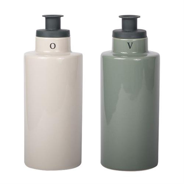 APS olie- en azijnfles beige/groen - menagefles met schenktuit voor de horecatafel