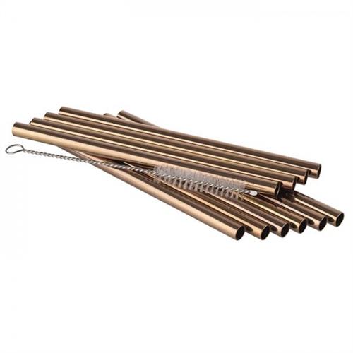APS metalen rietjes koper 150 x 8 mm - korte herbruikbare rietjes met borstel