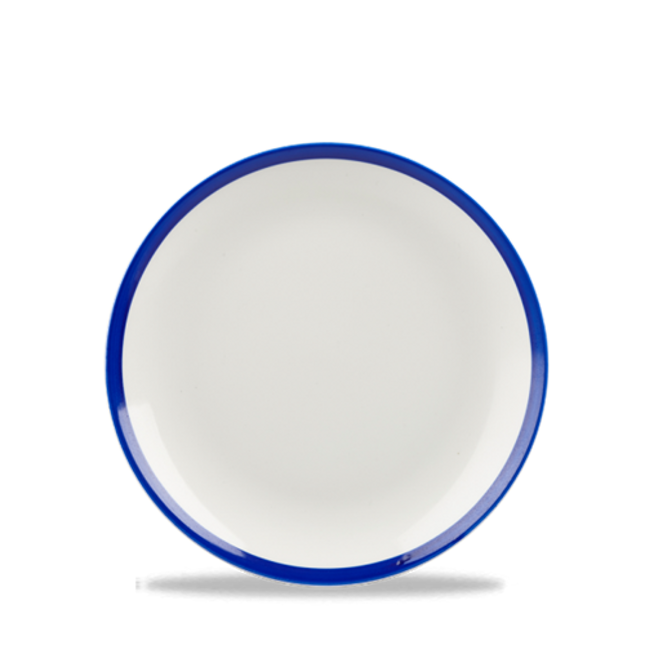 Churchill Retro Blue coupebord Ø 17 cm – randloos blauw-wit porseleinen dessertbord voor restaurants