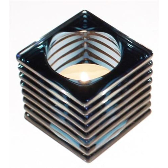 APS votief waxinehouder blauw 5,5 x 5,5 cm - kleine glazen theelichthouder