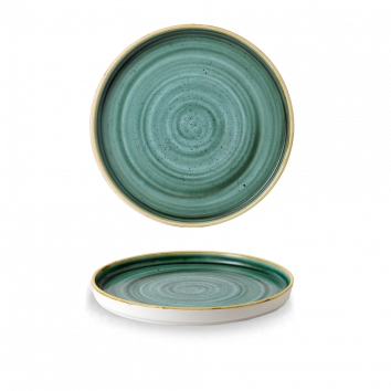 Churchill Stonecast Samphire Green bord met opstaande rand Ø 21 cm – porseleinen bord voor cafés en bars