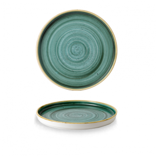 Churchill Stonecast Samphire Green bord met opstaande rand Ø 21 cm – porseleinen bord voor cafés en bars