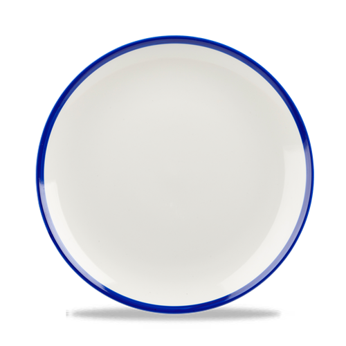 Churchill Retro Blue coupebord Ø 22 cm – randloos blauw-wit porseleinen bord voor voorgerechten