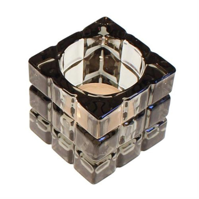 APS votief waxinehouder grijs 6,2 x 6,2 cm - glazen theelichthouder voor tafels