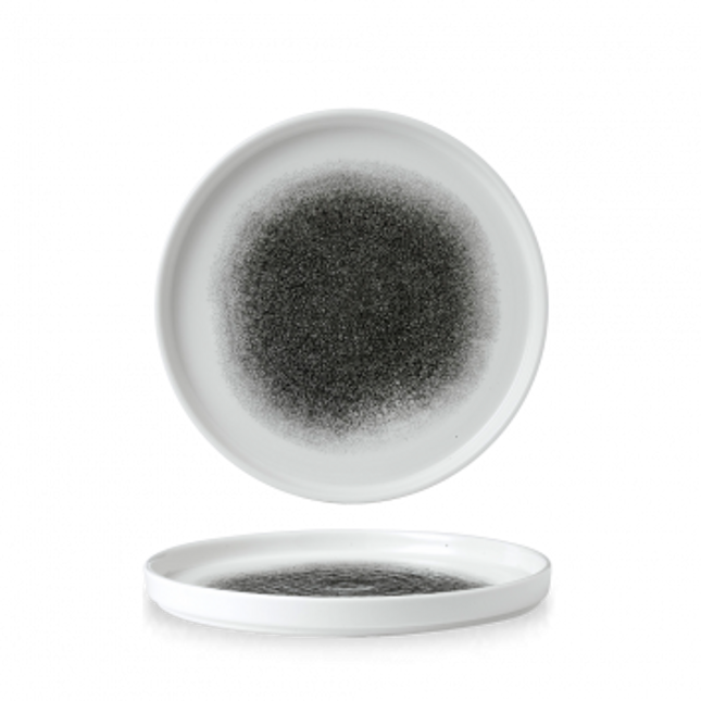 Churchill Raku Quartz Black bord met opstaande rand 22cm – reactief geglazuurd stoneware voor cafés