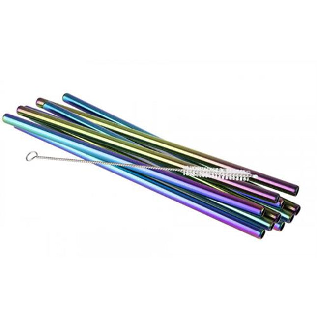 APS metalen rietjes regenboog 215 x 8 mm - herbruikbare rietjes met borstel