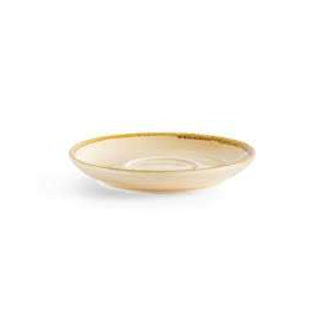 Dudson Sandstone cappuccinoschotel 15,6 cm – zandsteenkleurige porseleinen schotel voor de horeca