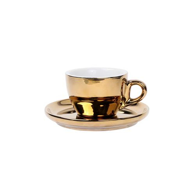 APS koffiekop met schotel goud 160 ml - luxe porseleinen set voor koffie