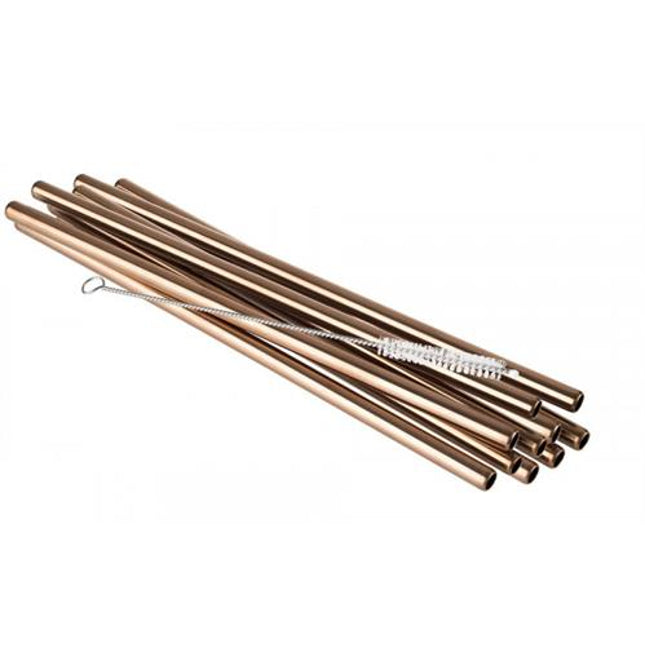 APS metalen rietjes koper 215 x 8 mm - set van 10 met reinigingsborstel
